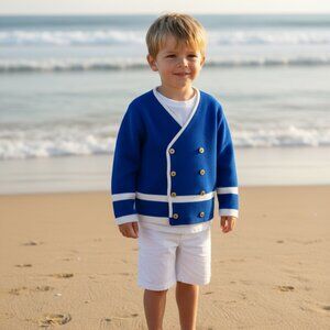 Vintage Little Angel Nautical Cardigan Navy Gold Button Sweater